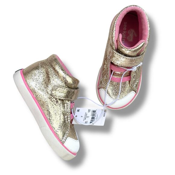See Kai Run Belmont II Gold Shine Girls High-Top Sneakers Toddler Size 7 New - Picture 1 of 9